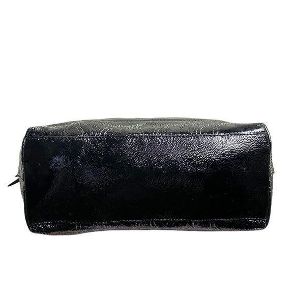 Coach Signature Stitch Patent Leather Tote Shoulder Bag Black White - Picture 10 of 14